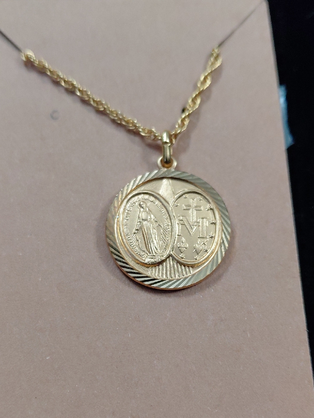 Vintage Miraculous Medal Pendant Necklace